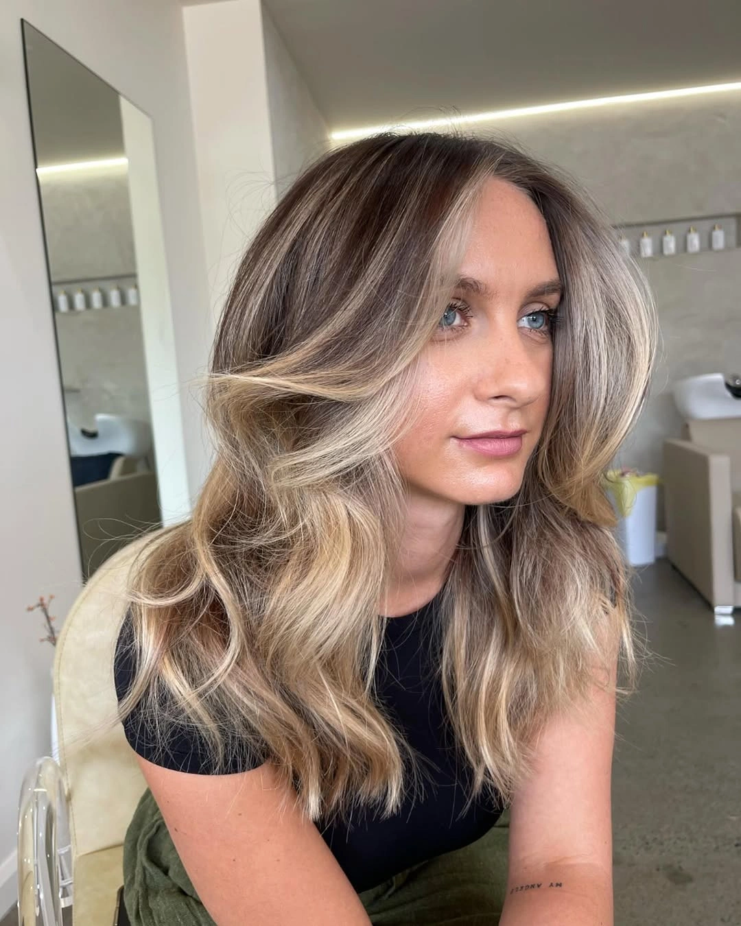 hair lowlights color ideas and inspiration Blonde Face Frame With Dark Root Shadow
