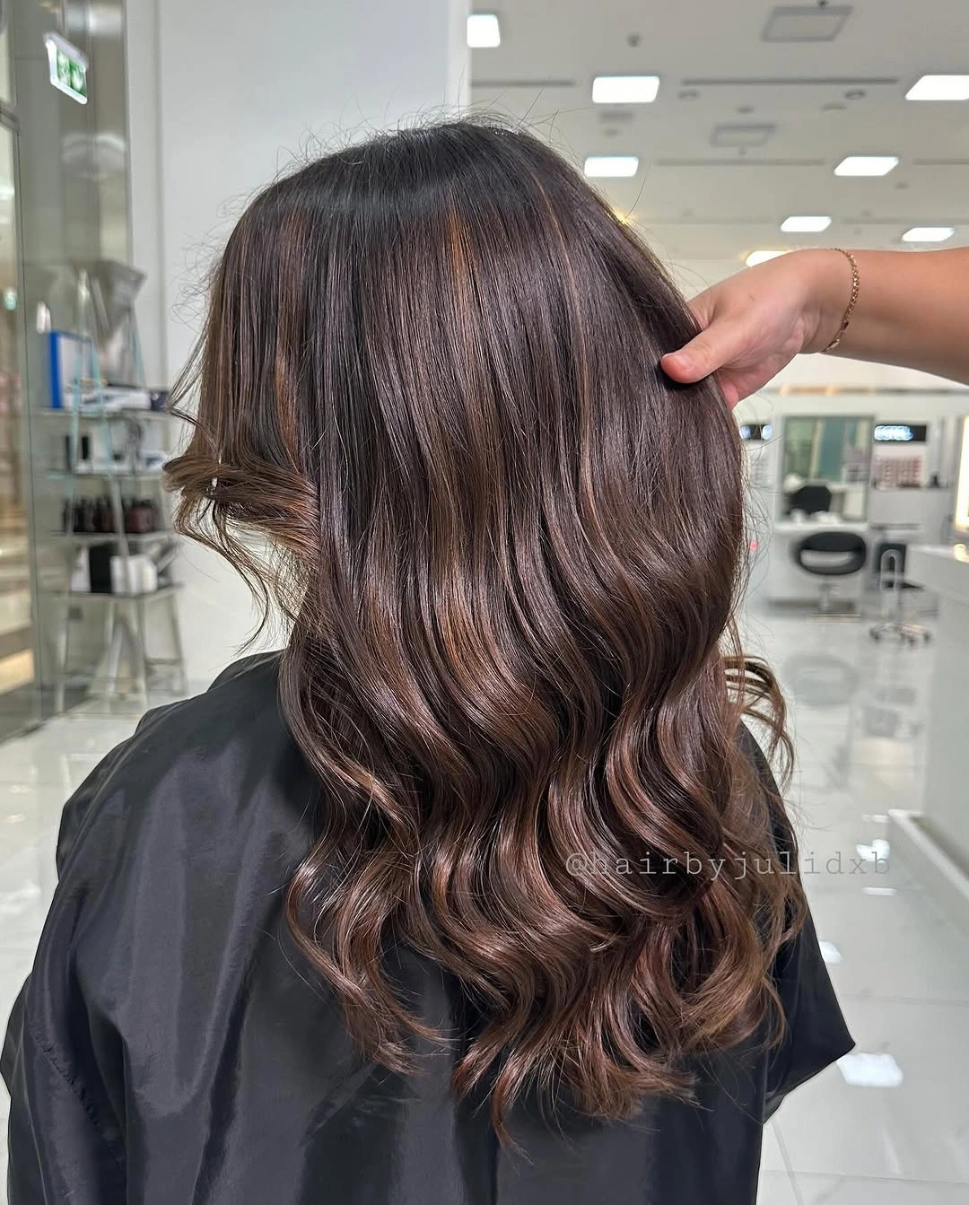 hair lowlights color ideas and inspiration Dark Brown Waves With Copper Lowlights