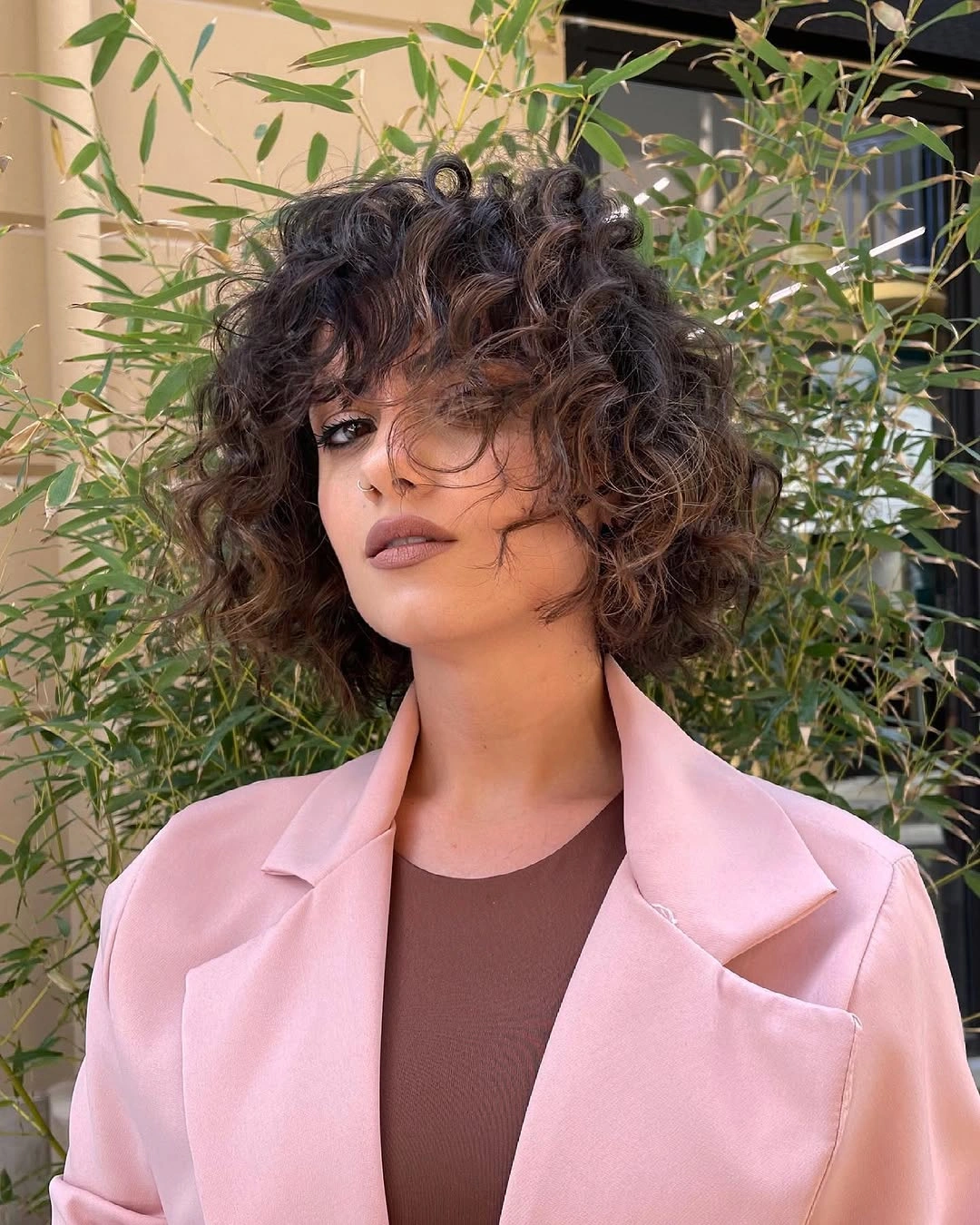 heatless curls hairstyle Chic Curly French Bob With Airy Bangs and Soft Volume