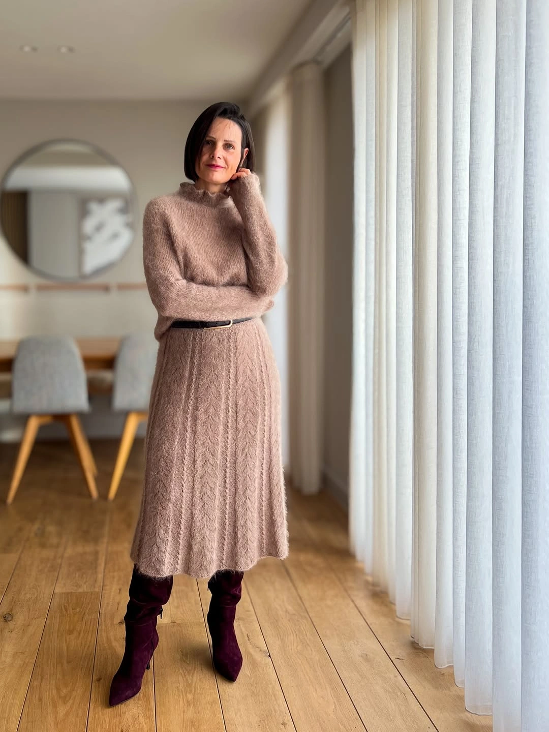 knit skirt outfits fall 2026 Elegant Beige Knit Dresses That Feel Timeless Every Fall