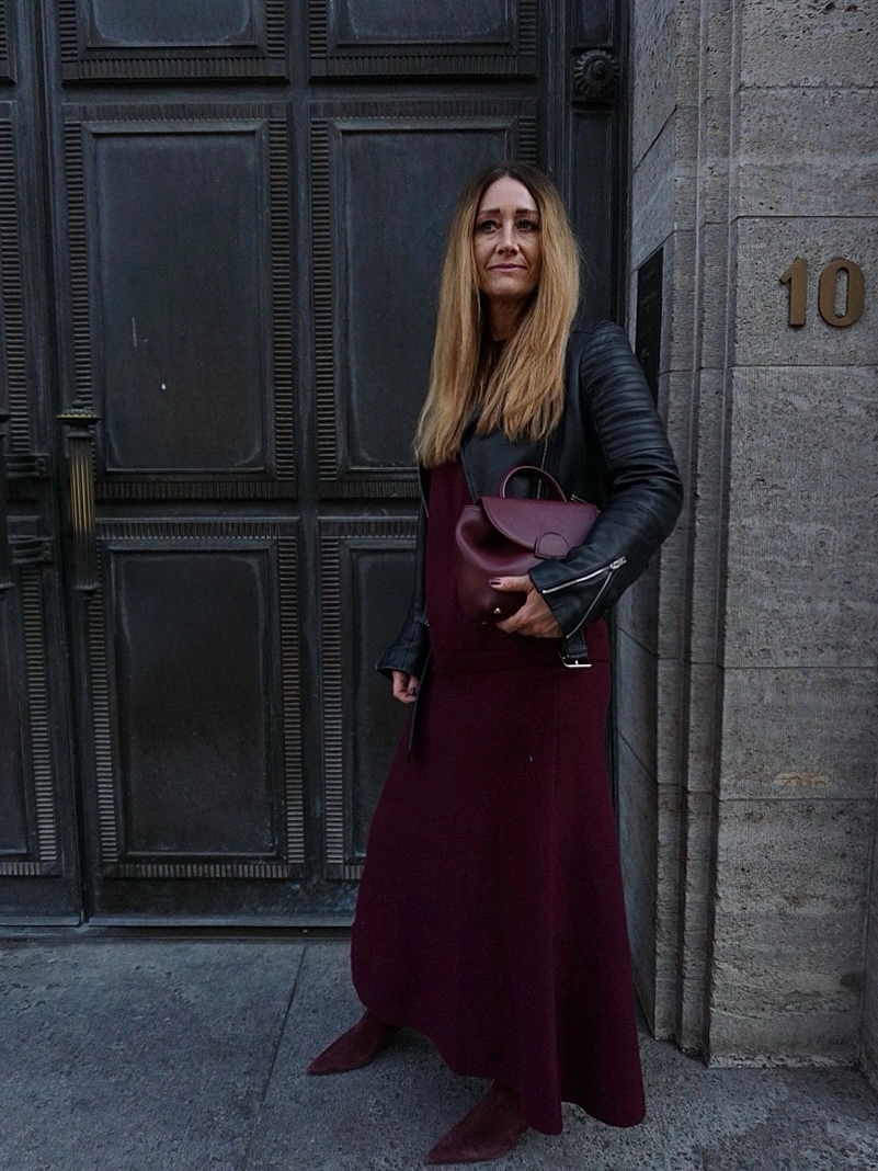 knit skirt outfits fall 2026 Deep Burgundy Knits With Effortless City Sophistication
