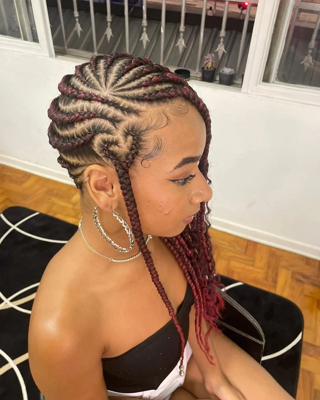 lemonade braid hairstyle Burgundy Lemonade Braids With A Heart Accent