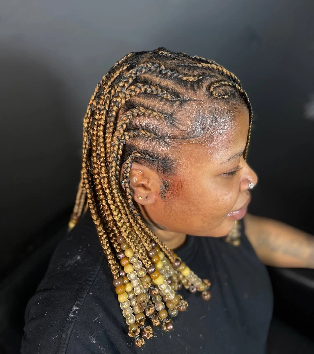 lemonade braid hairstyle Golden Lemonade Braids Finished With Decorative Beads