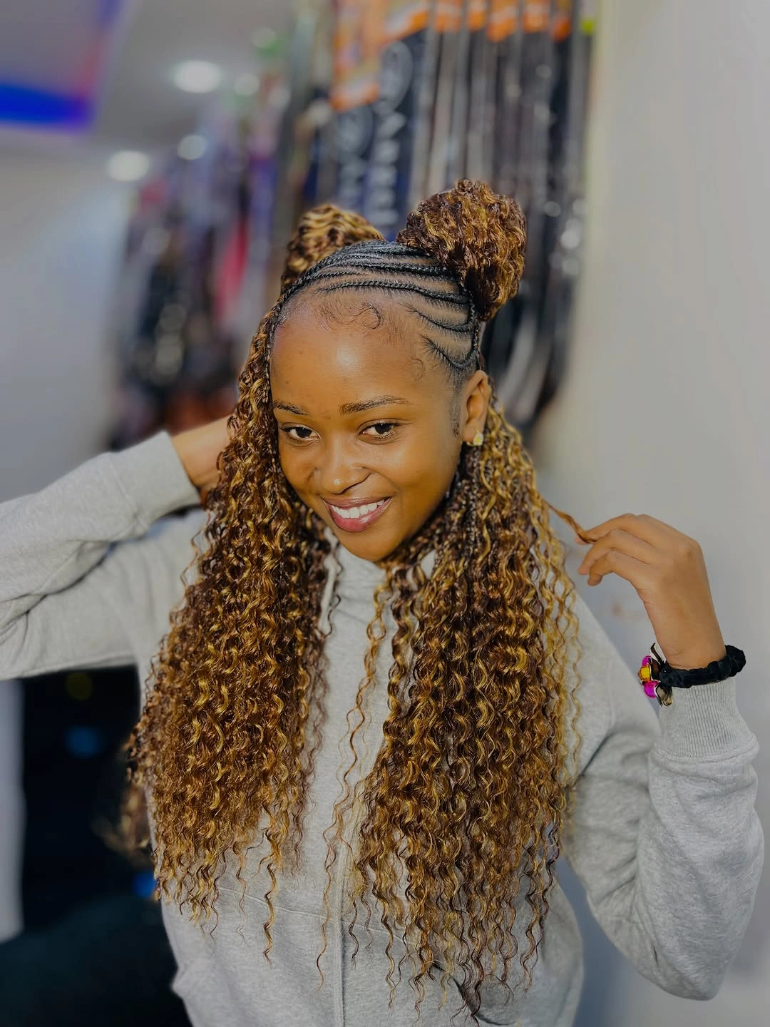 lemonade braid hairstyle Half-Up Curly Lemonade Braids With Honey Highlights