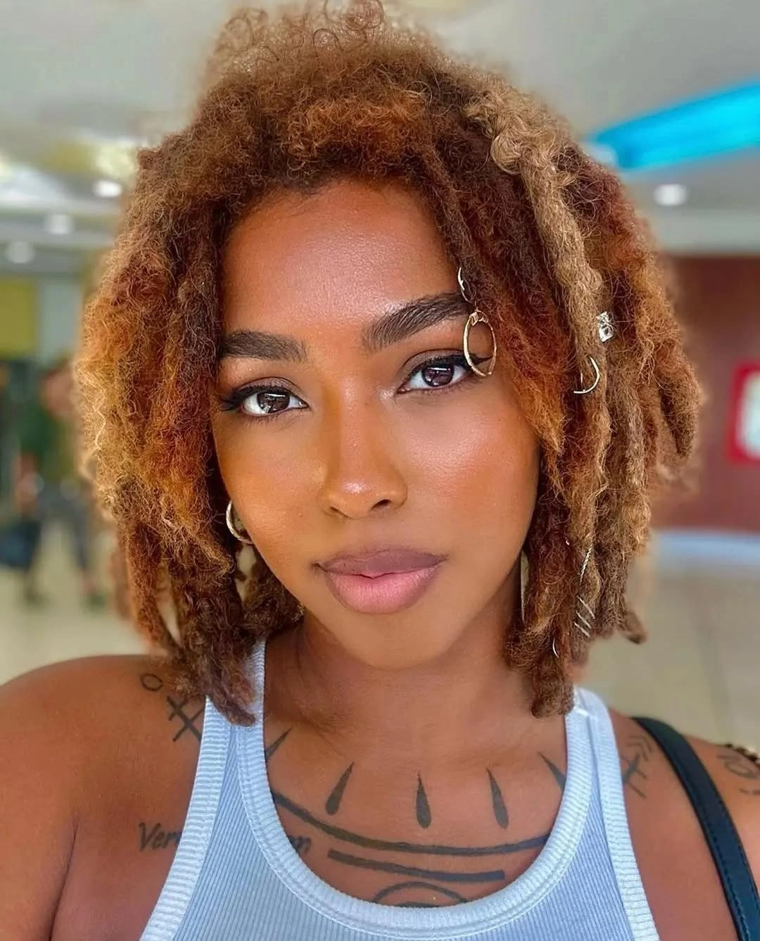 locs hairstyles for black women Warm Honey Bob Locs With Natural Dimension