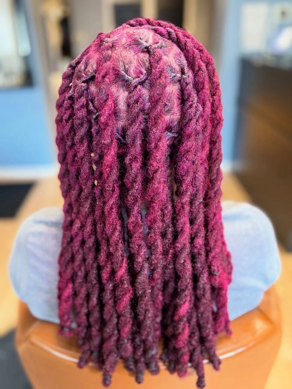 locs hairstyles for black women Bold Magenta Locs With Beautiful Defined Parts