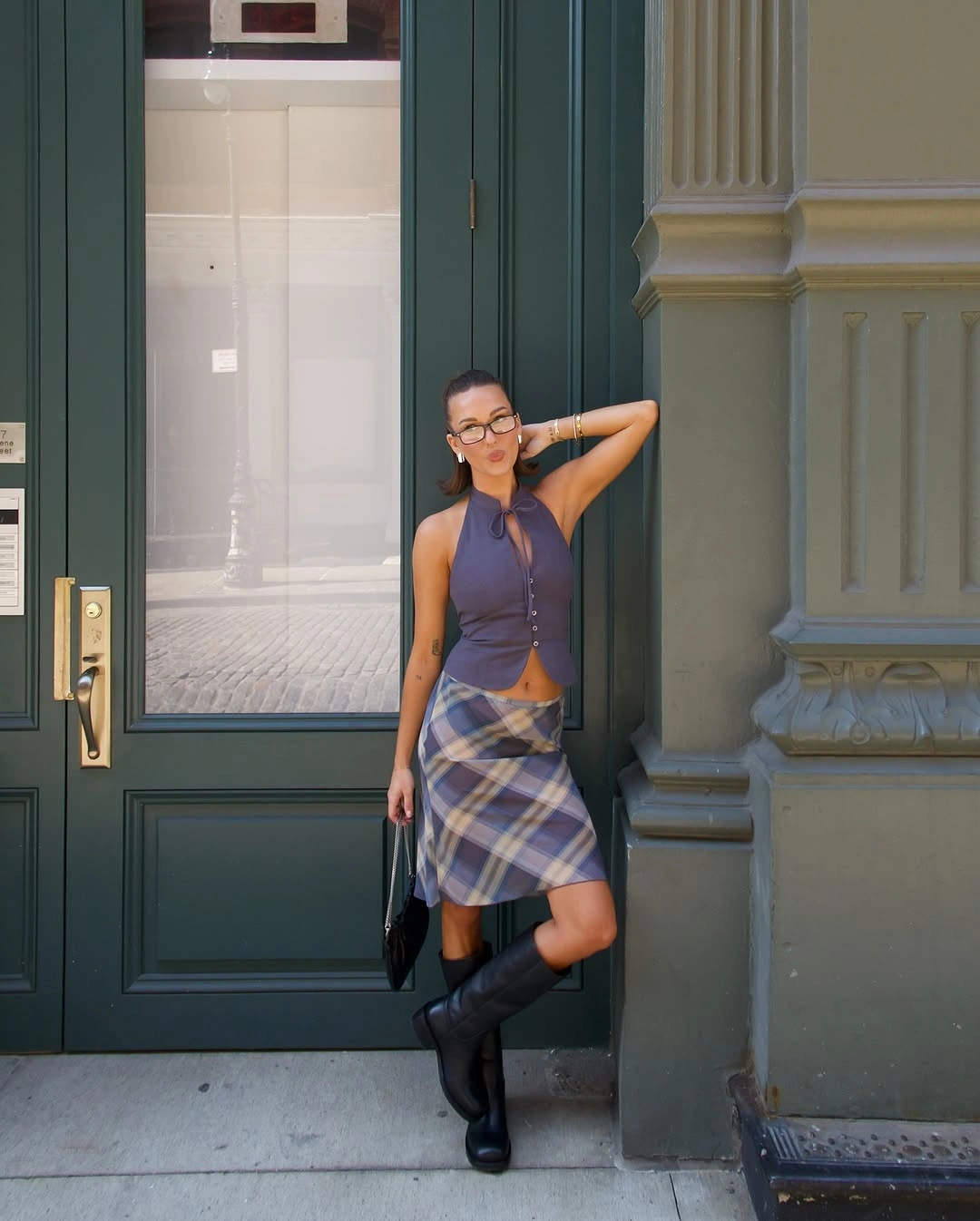 September fashion trends 2026 Sleeveless Top With Plaid Wrap Skirt