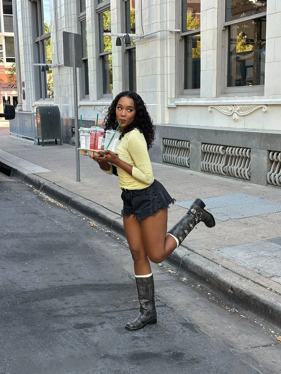 September fashion trends 2026 Pale Yellow Sweater With Shorts And Tall Boots