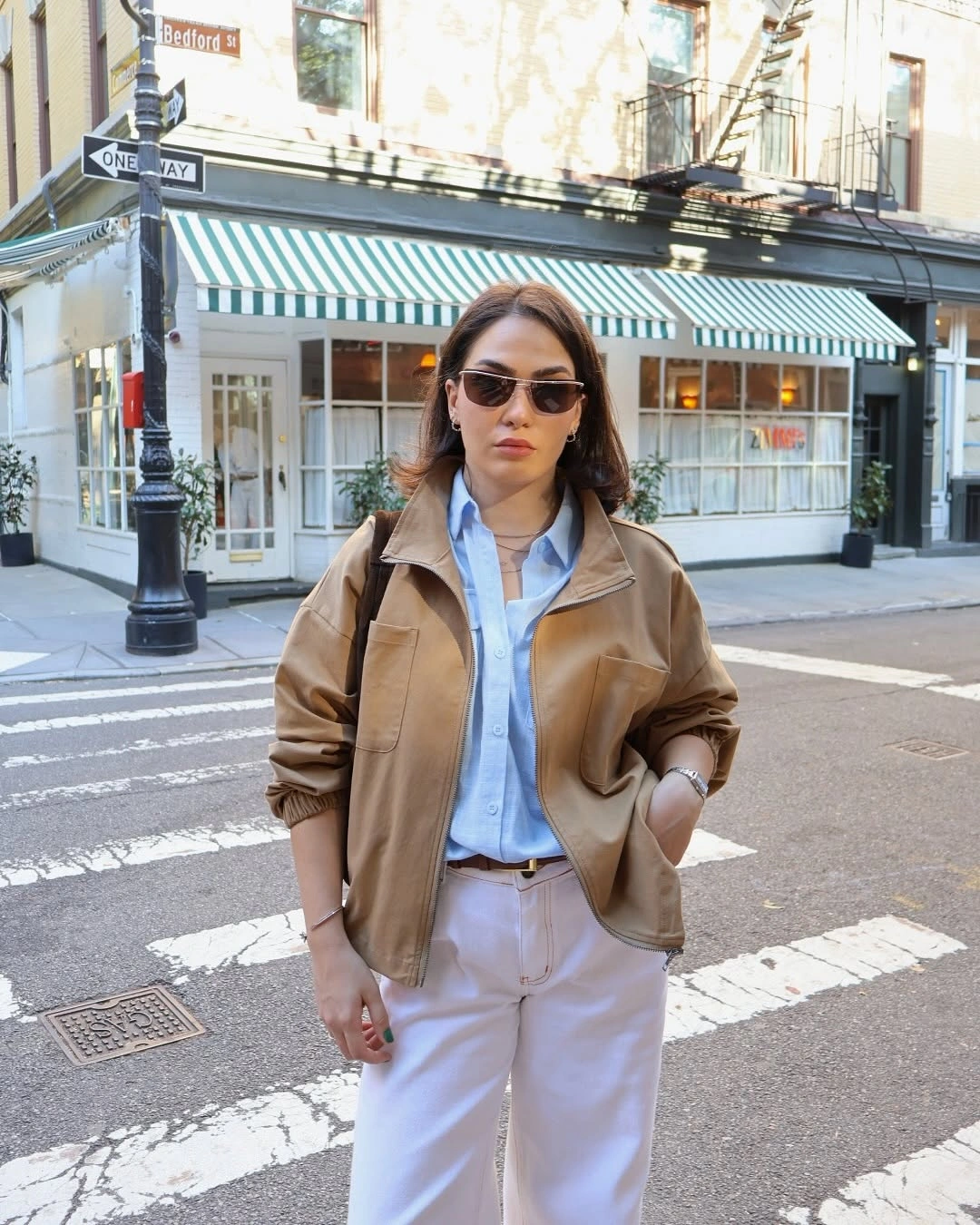 September fashion trends 2026 Brown Bomber With White Trousers