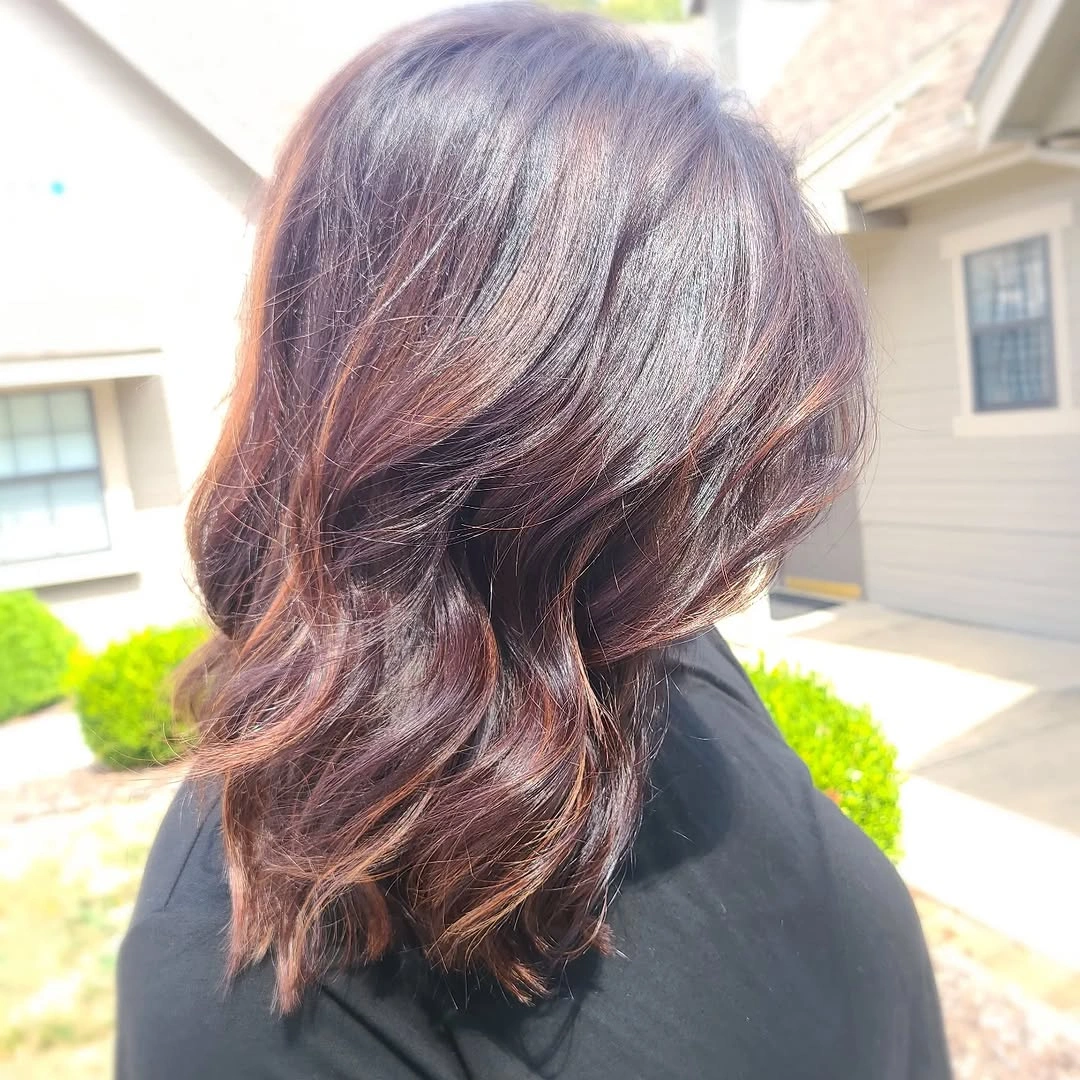 September hairstyles ideas 2026 Soft Mauve Brunette Shoulder Length Waves