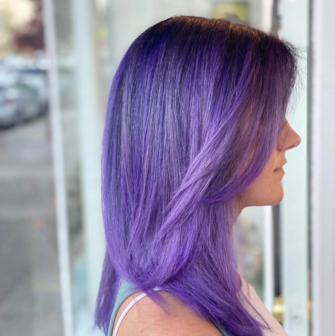September hairstyles ideas 2026 Vivid Purple Long Hair With Smooth Layers