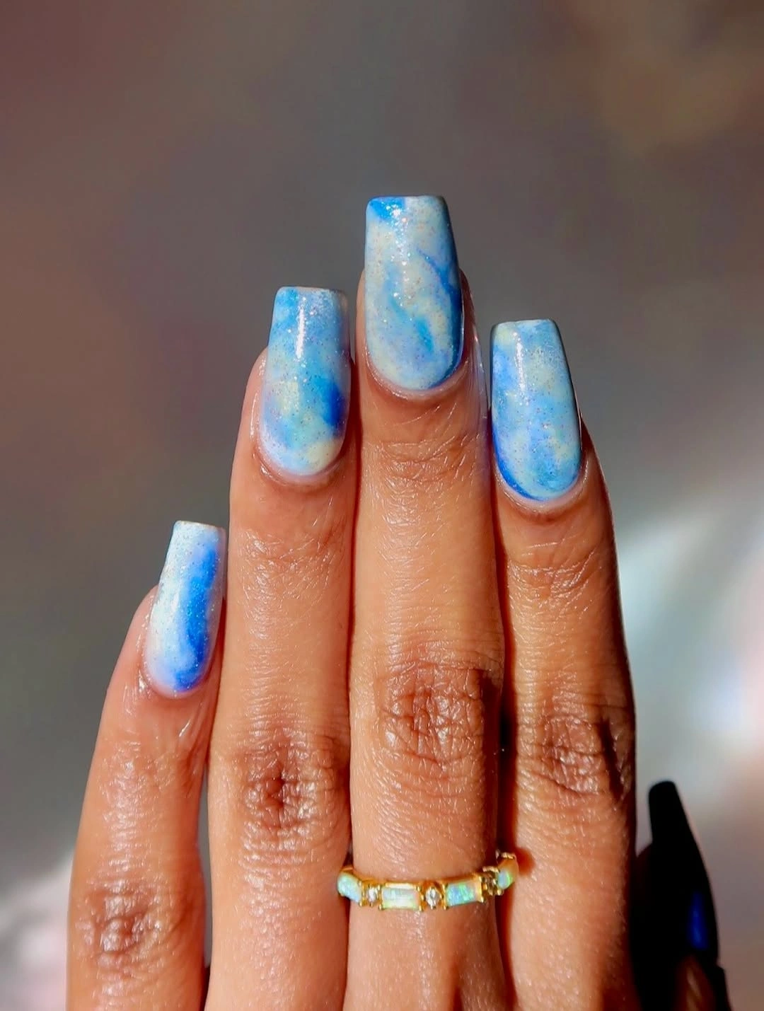 September nail art ideas 2026 Cloudy Blue Square Nail Art