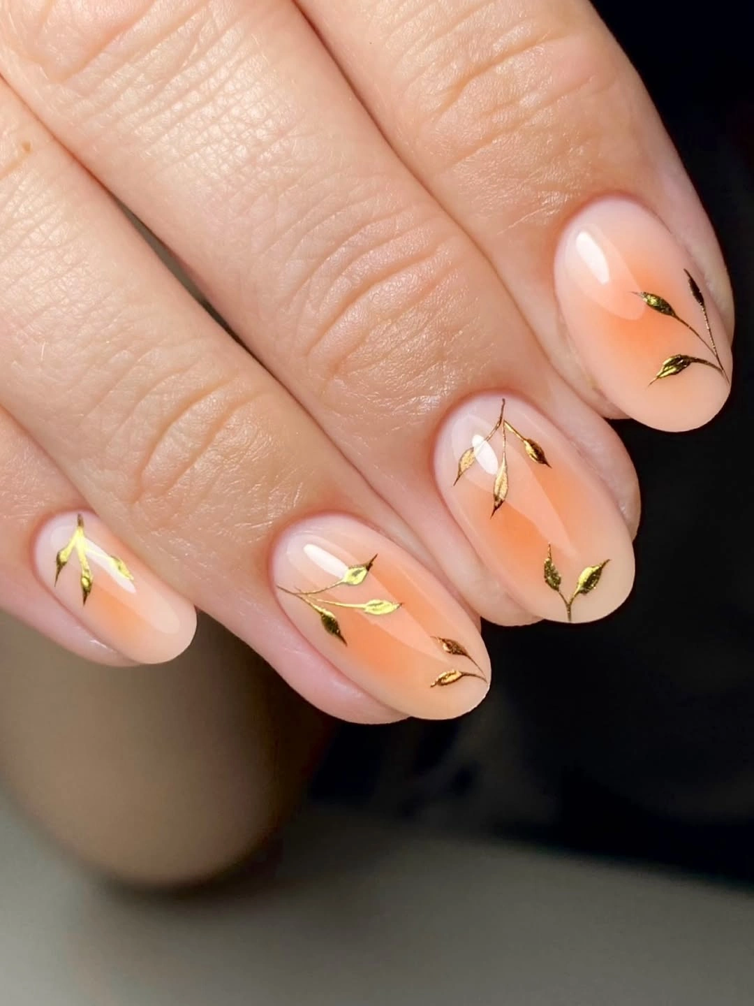 September nail designs 2026 Tiny Botanical Stems On Peachy Nude