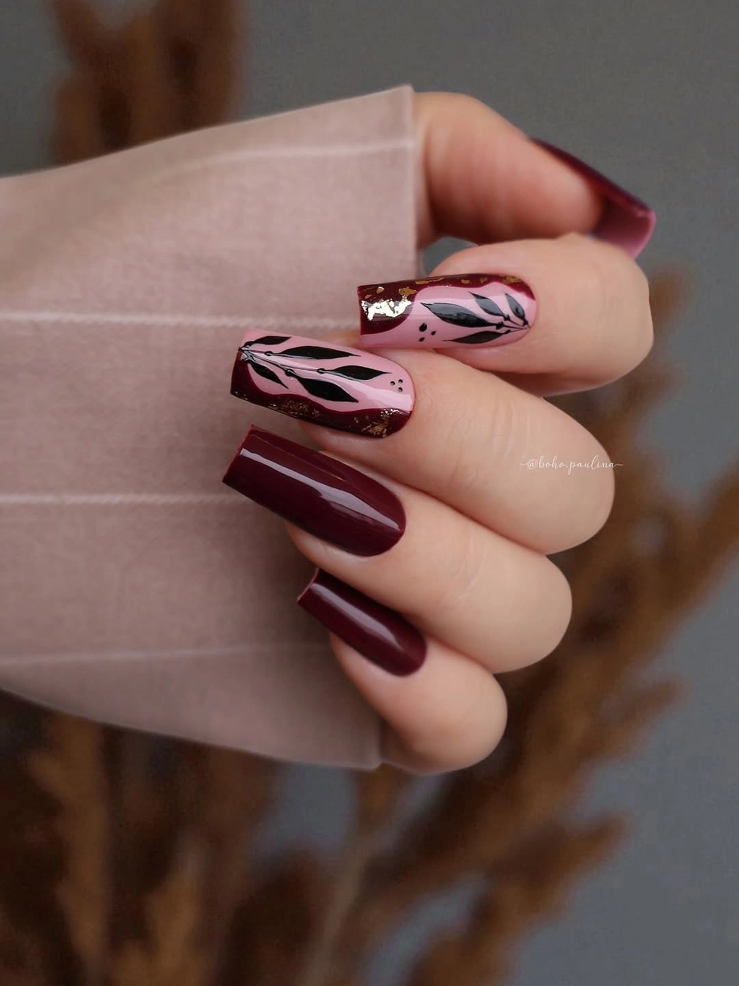 September nail designs 2026 Wine Nails With Pink Zebra Accent