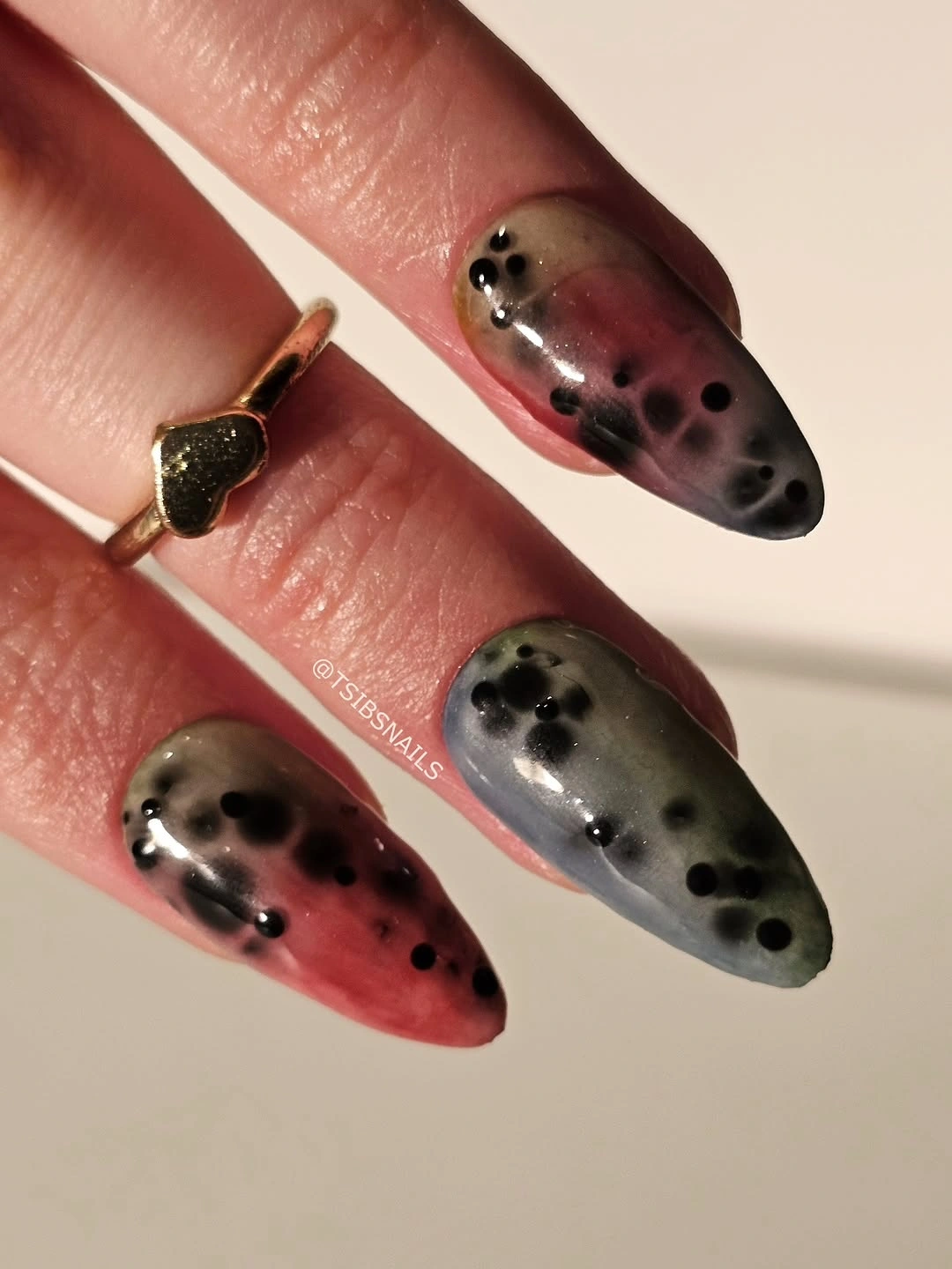 September nail designs 2026 Smoky Gray Dots With Red Ombre