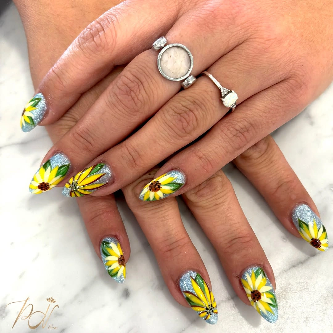 September nails color 2026 Sunflower Yellow Petals On Bright Fall Nails