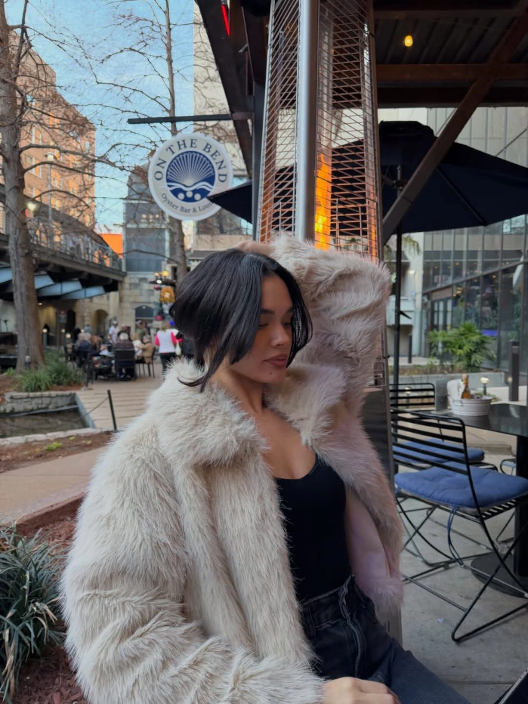shaggy jacket Cream Shaggy Jacket With Black Tank And Denim
