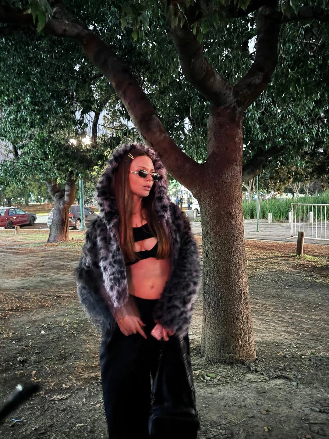 shaggy jacket Hooded Grey Shaggy Jacket Over Black Separates