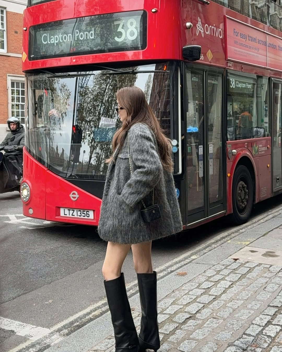 shaggy jacket Grey Shaggy Jacket With Tall Black Boots