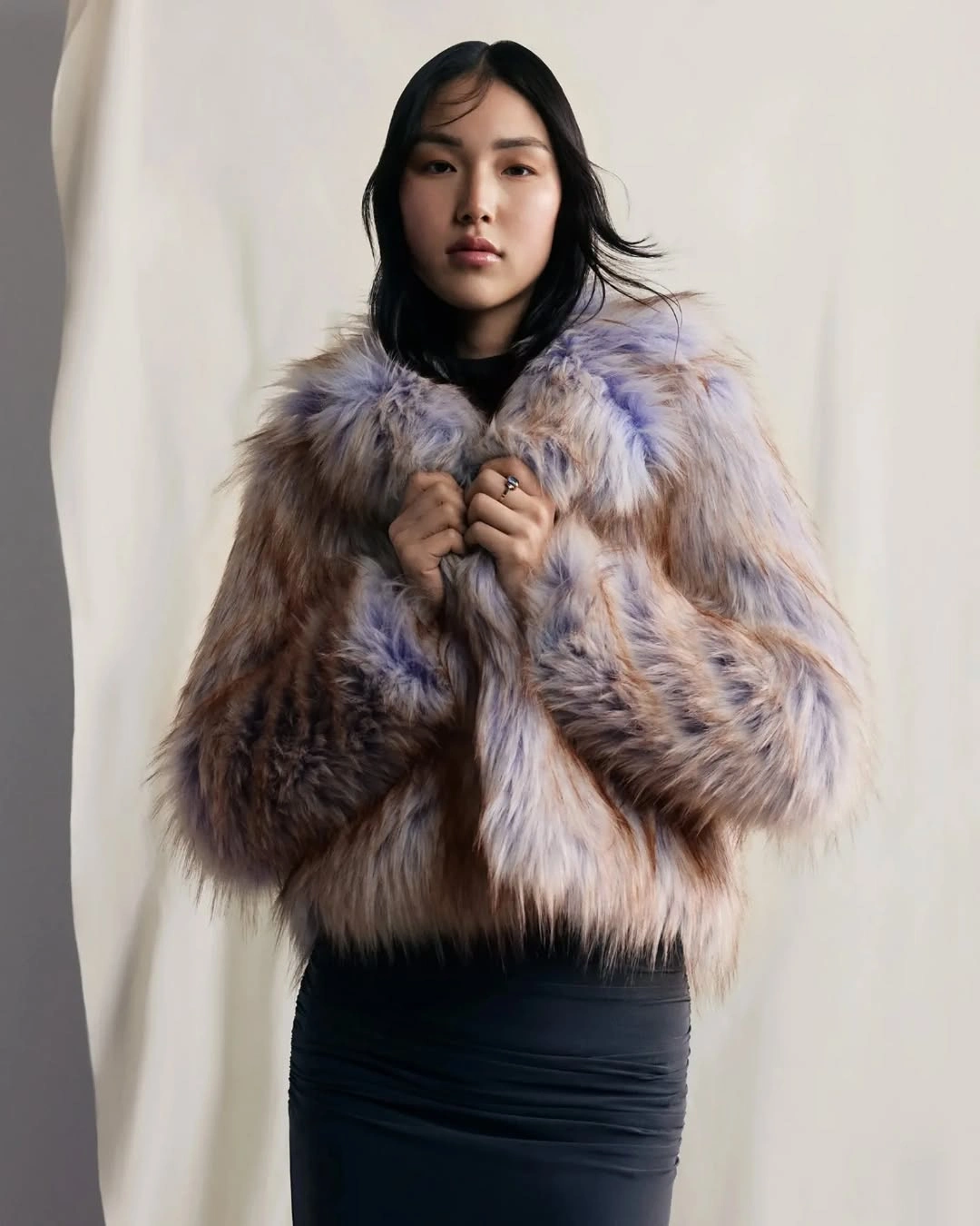shaggy jacket Pastel Cropped Jacket With A Sleek Black Base