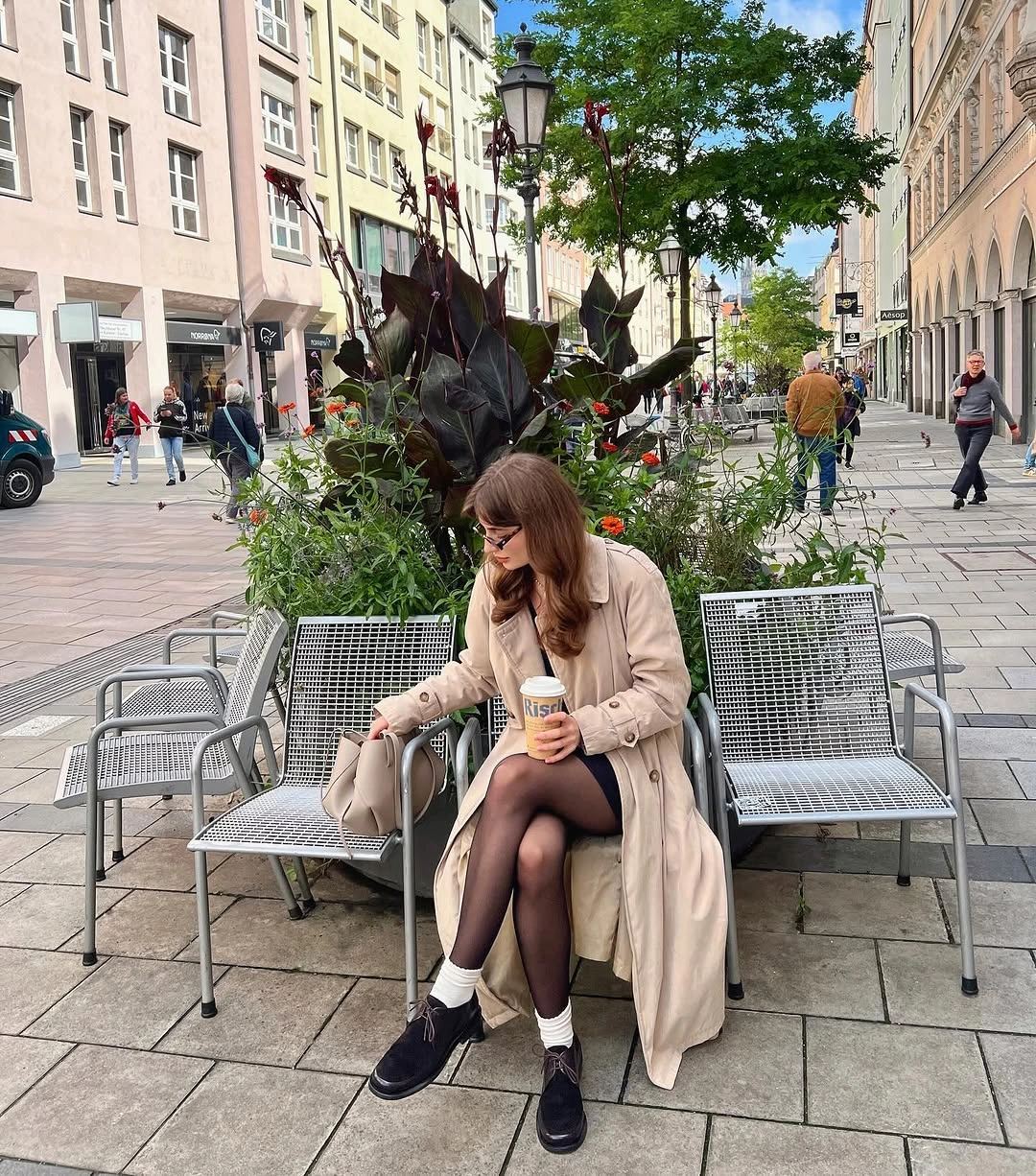 Trench coat fall outfits 2026 Long Beige Trench with Tights and Loafers for European Autumn Days
