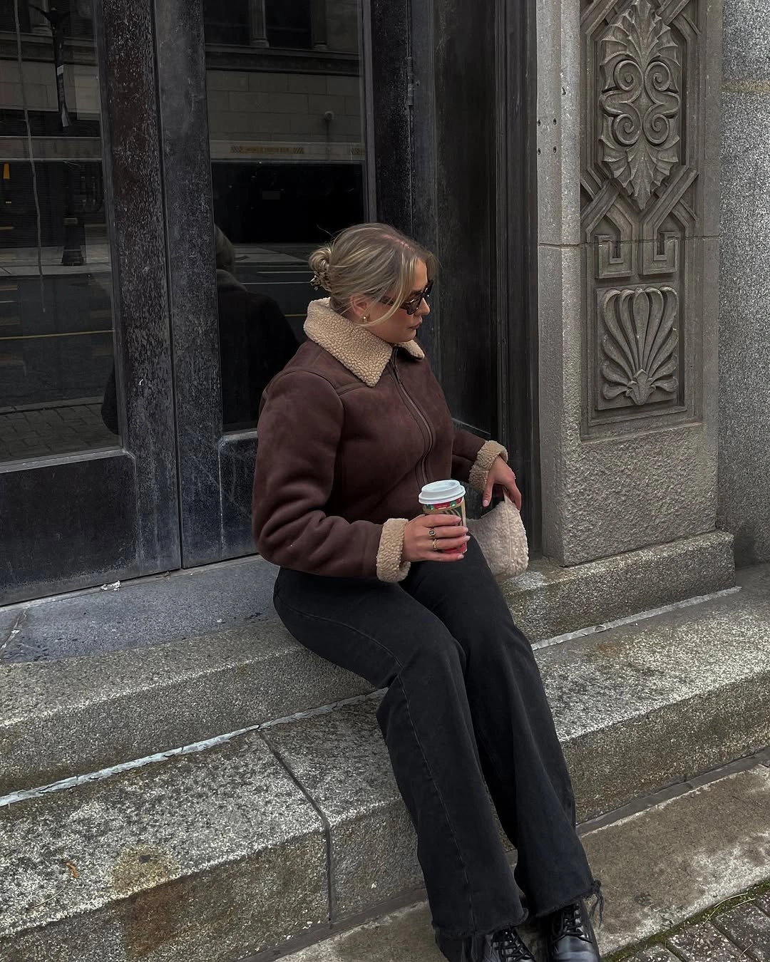 wide leg jeans outfit fall 2026 Dark Denim And Shearling Jackets For Cold Fall Days