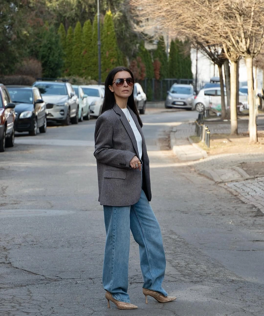 wide leg jeans outfit fall 2026 Tailored Blazers Meet Relaxed Wide Leg Denim