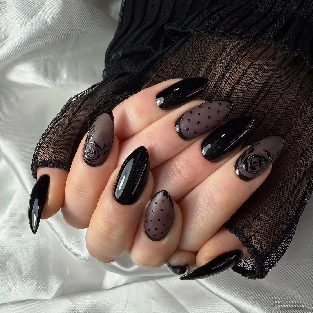 black taupe short coffin nails with texture