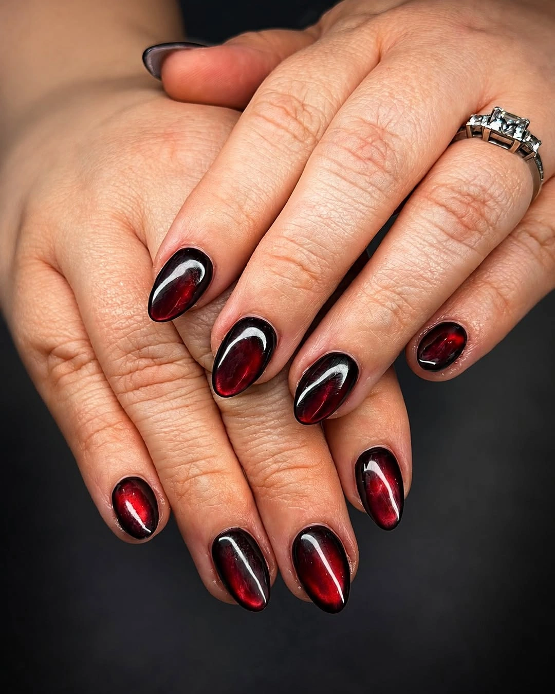 black red short almond reflective accents