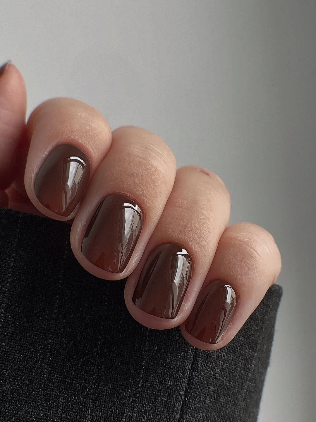 dark chocolate brown short rounded nails