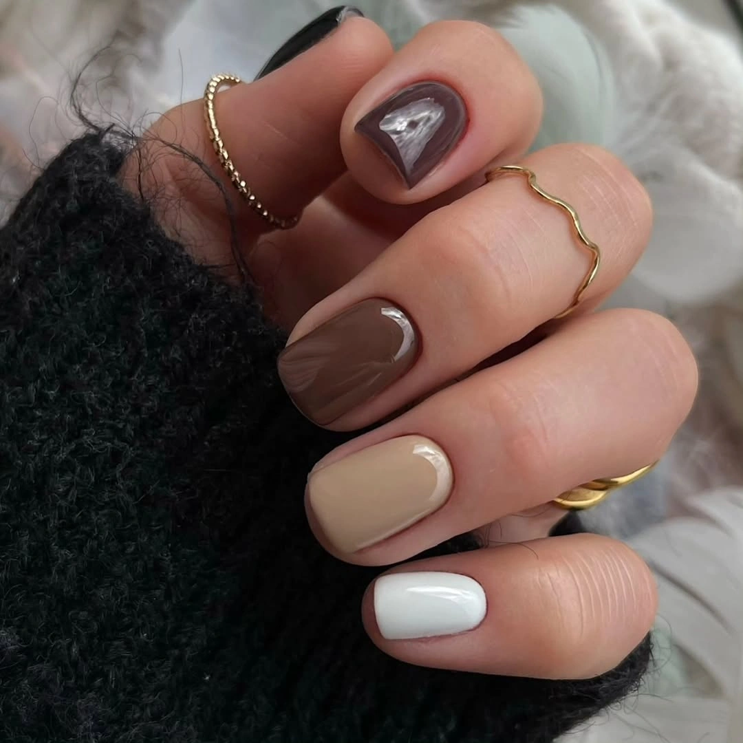 Taupe cream gray nails with subtle silver accents