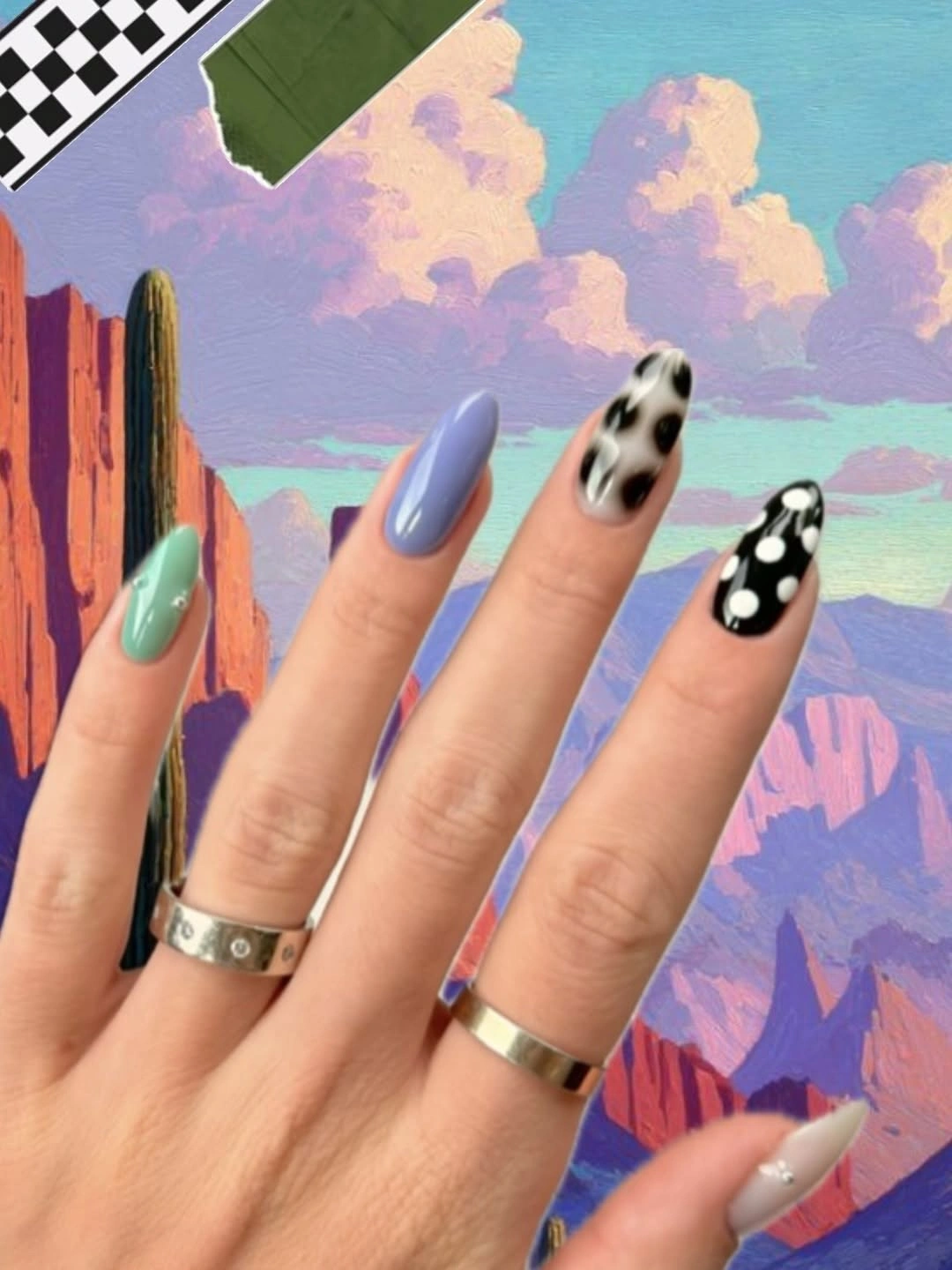 Mint lavender and leopard medium length nail palette