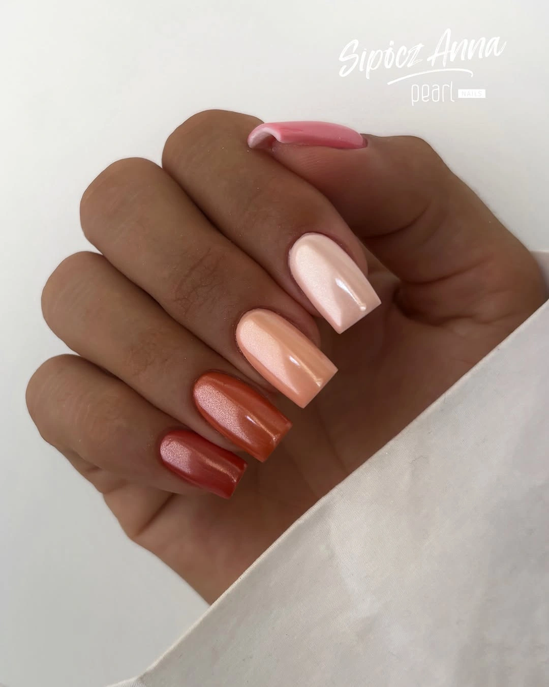 Pink coral peach and wine medium square nails