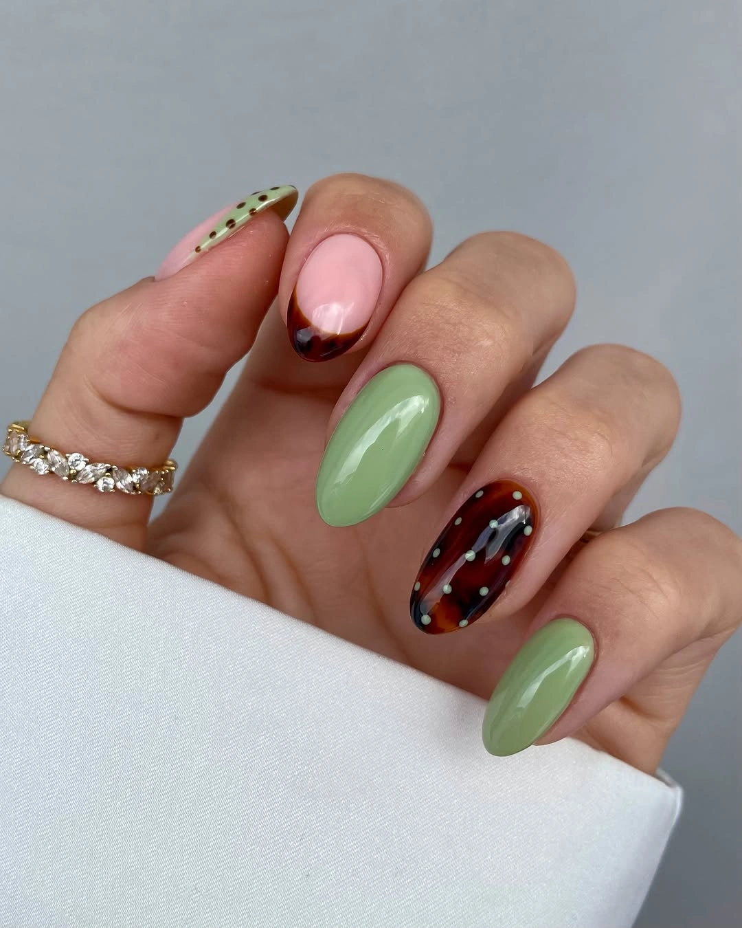 Orange and black leopard French almond nails