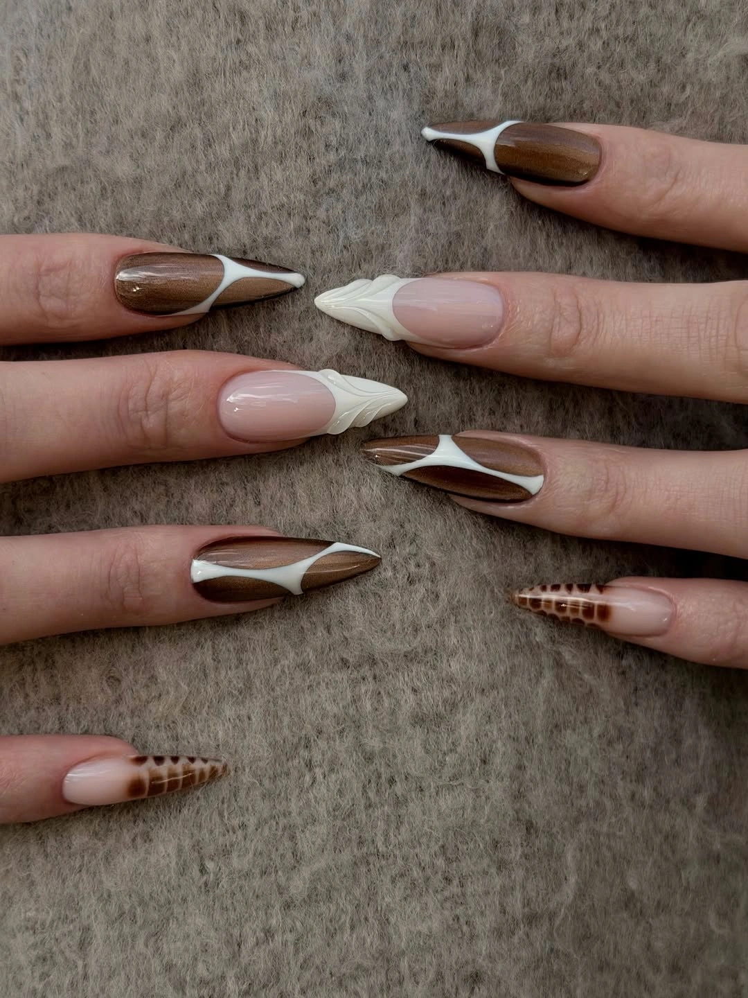 Medium tapered square nails with white brown and bronze diagonal tips