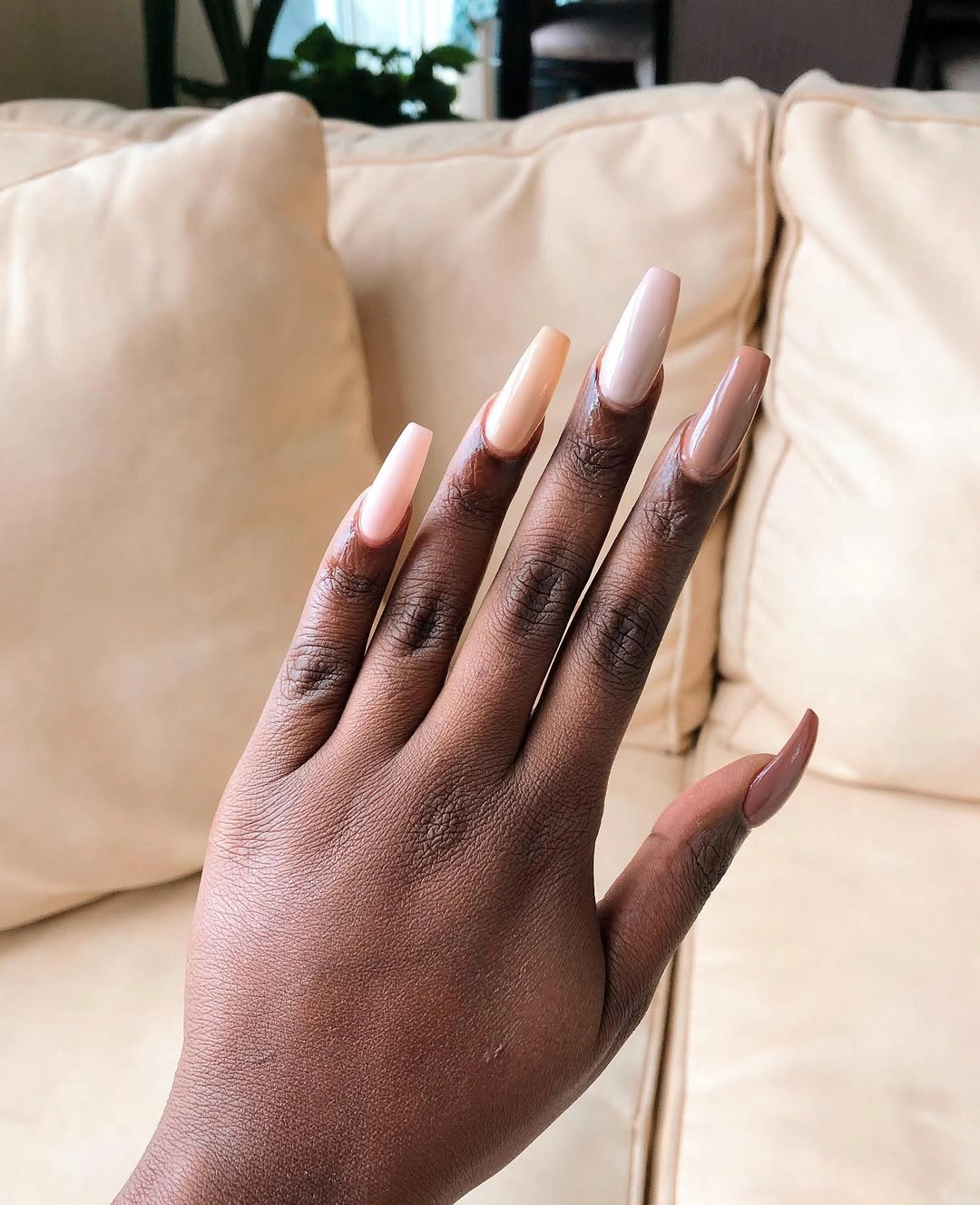 long almond blush to white ombre nails