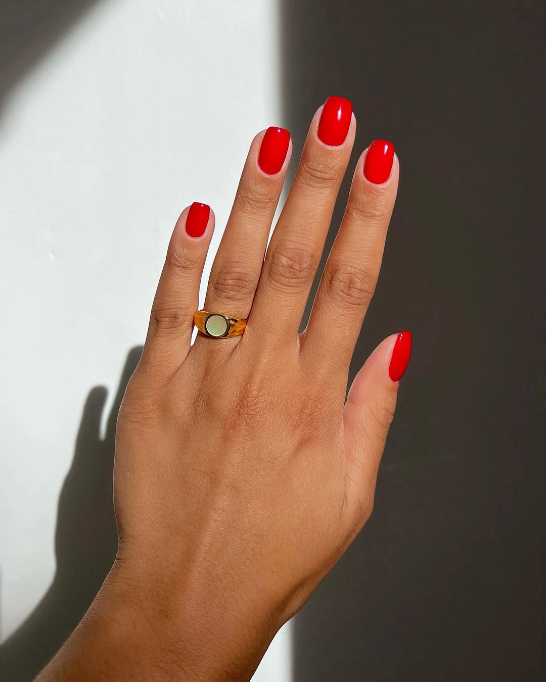 Saturated red short rounded square nails
