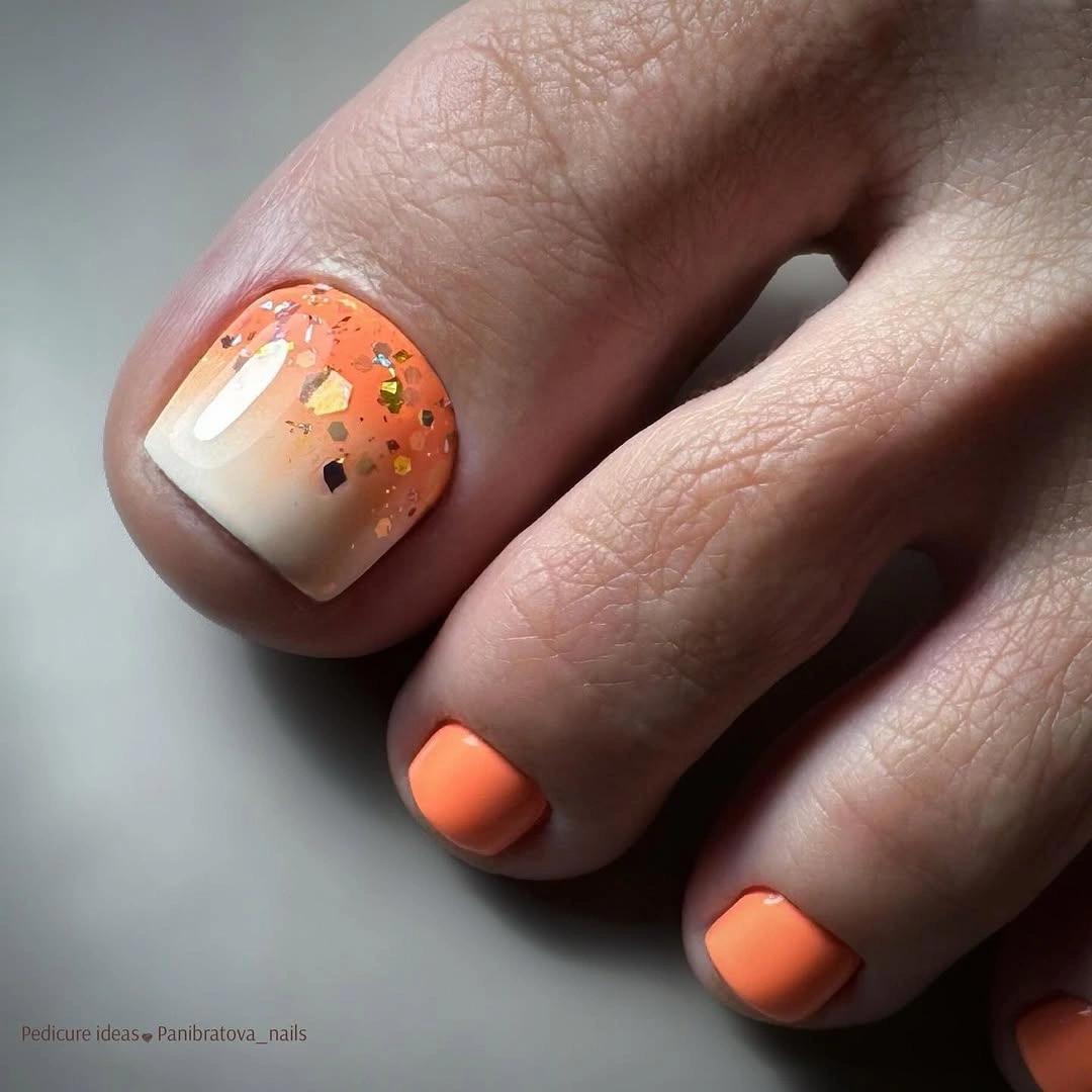 Short hot pink toenails with a neon yellow green leopard big toe