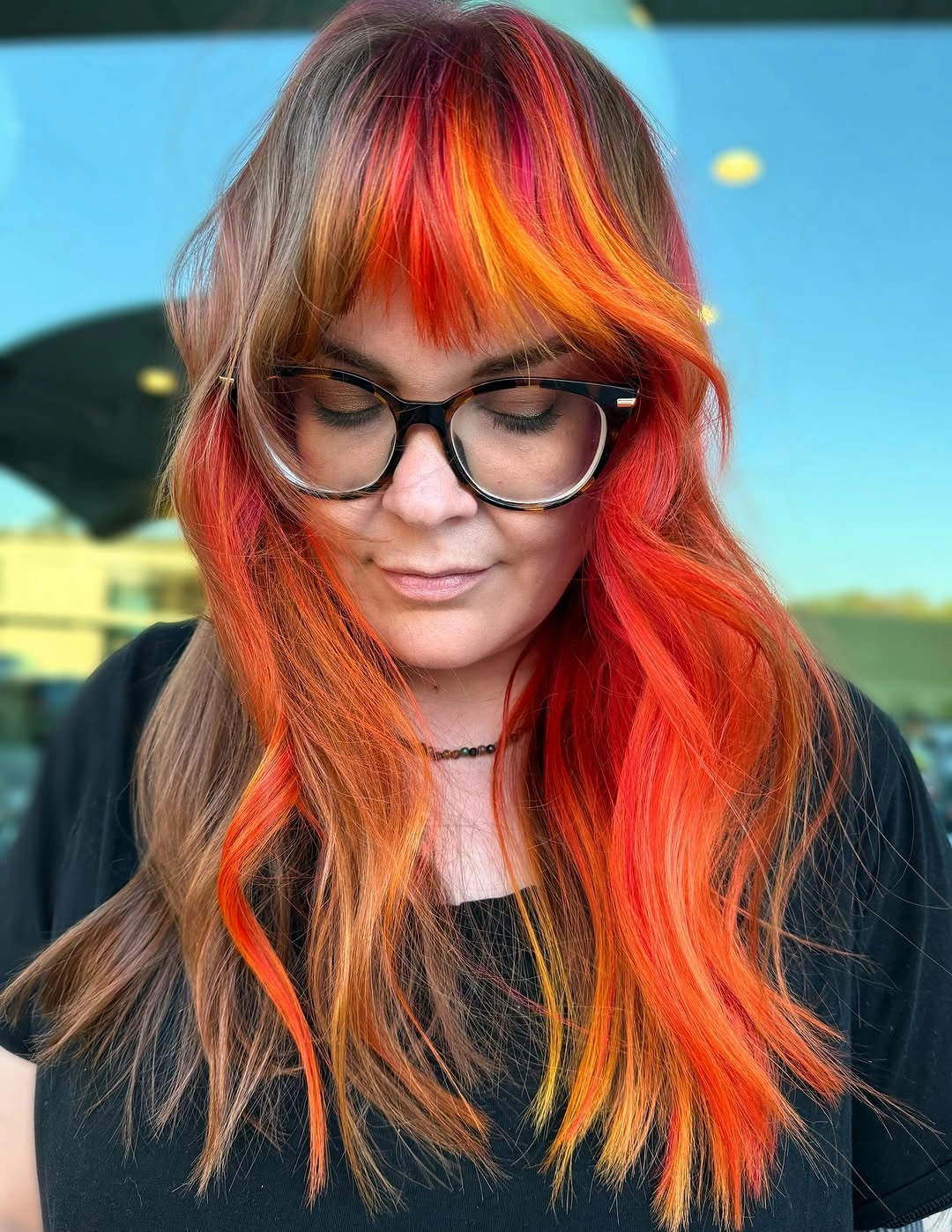 Long orange waves with red pink and coral depth