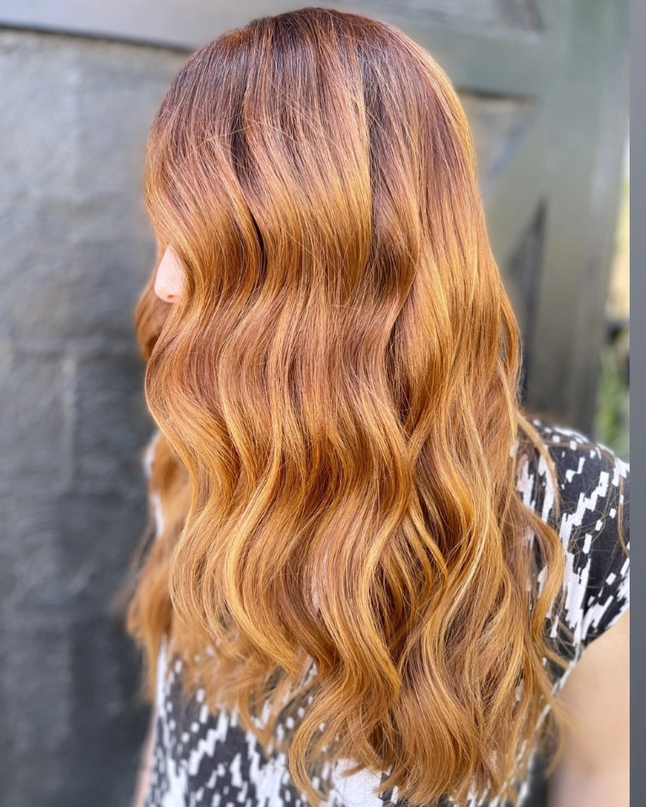 Long honey copper waves with golden variation