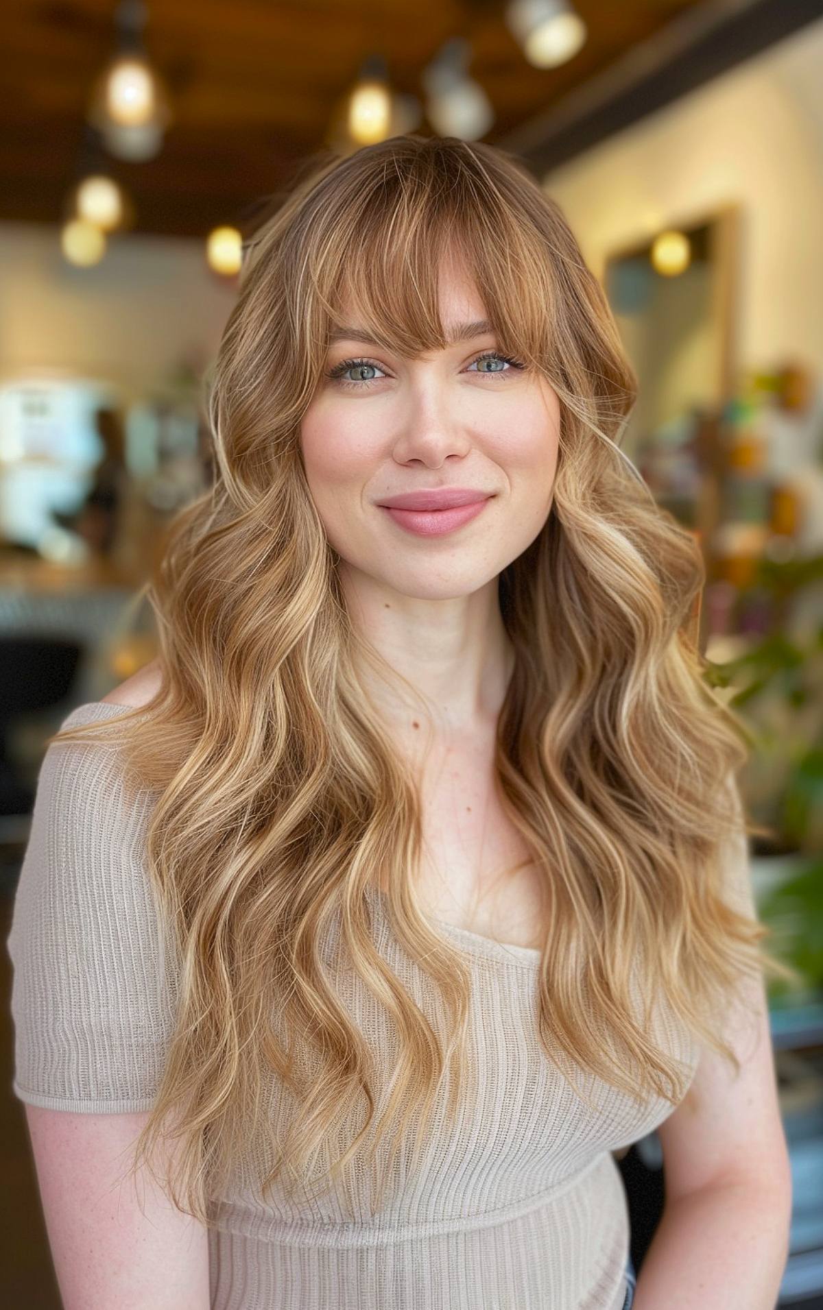 Honey Blonde Layers With Curtain Bangs Honey Blonde Layers With Curtain Bangs — Long Winter Haircuts