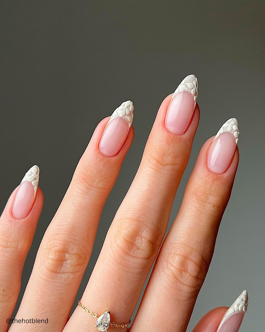 Sheer Pink Lace French Almond Nails Sheer Pink Lace French Almond Nails — Winter French Tip Nails