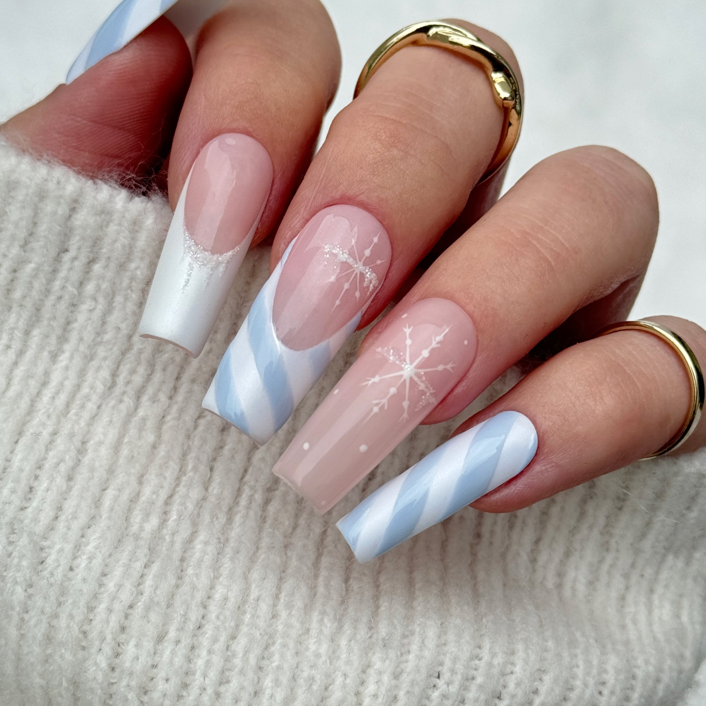Iced | Custom Striped Glitter Christmas Press On Nails – DIPPY COW NAILS