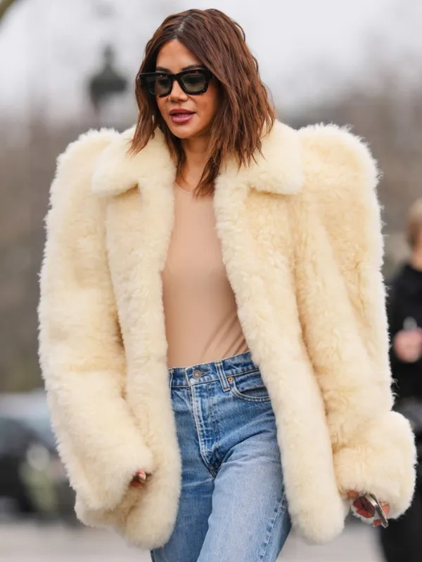 Christine Centenera Cream Faux Fur Coat – Luxe Winter Fashion
