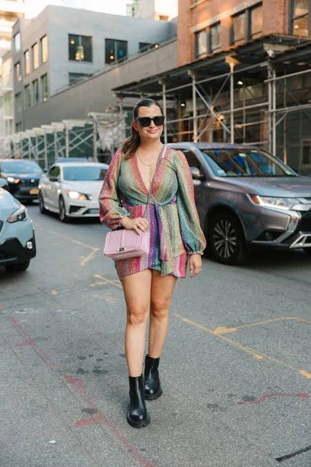 Sequined Mini Dress Paired with Chunky Black Ankle Boots Sequined Mini Dress Paired with Chunky Black Ankle Boots — Ankle Boots Outfits