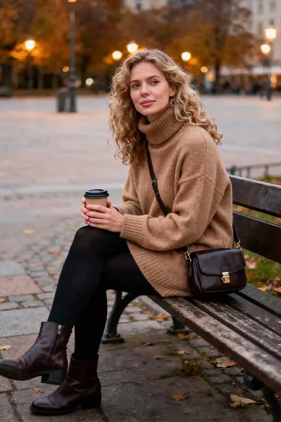 Cozy Black Leggings with Oversized Turtleneck and Ankle Boots Cozy Black Leggings with Oversized Turtleneck and Ankle Boots — Winter Outfits with Leggings