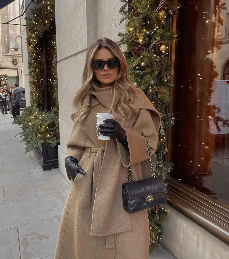 Camel Wool Coat with Integrated Scarf for City Sophistication Camel Wool Coat with Integrated Scarf for City Sophistication — Cold Weather Outfits