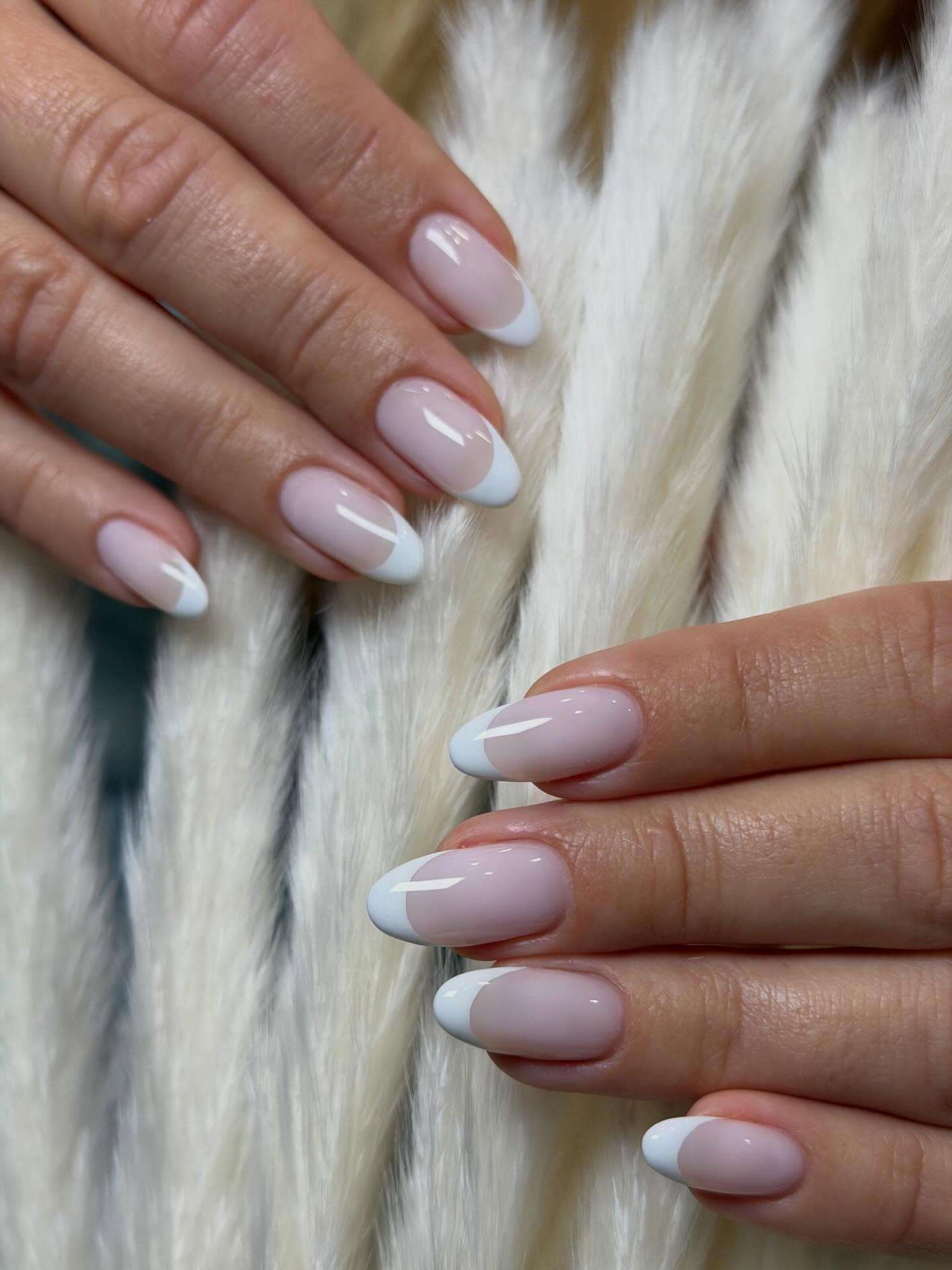 Pale Pink Sheer Base With Light Blue French Tips Pale Pink Sheer Base With Light Blue French Tips — Neutral Nail Colors