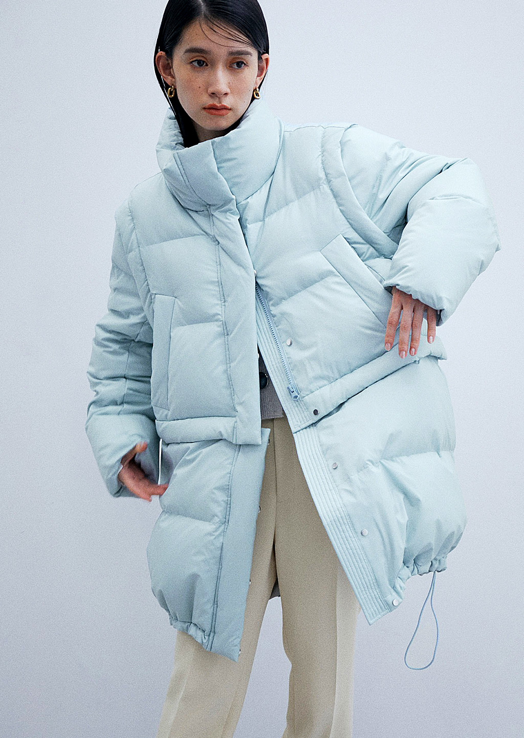 Statement Outerwear: Light Blue Voluminous Puffer Jacket — Japan Winter Outfits