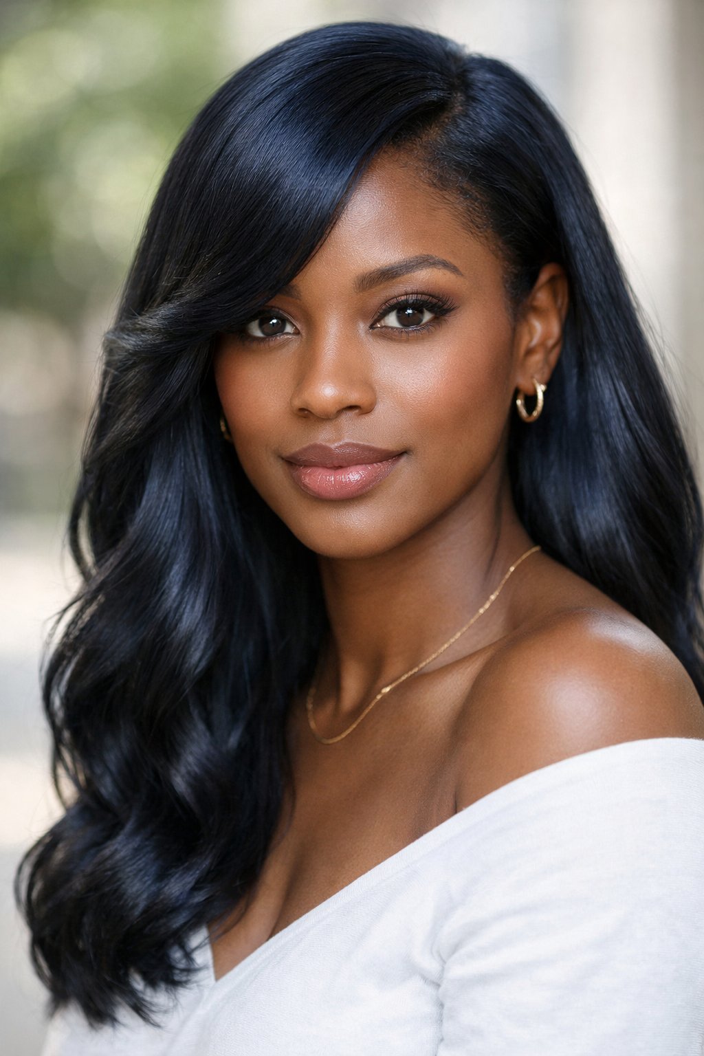 Collarbone Blue Black Waves With Side Bangs Collarbone Blue Black Waves With Side Bangs — Blue Black Hair